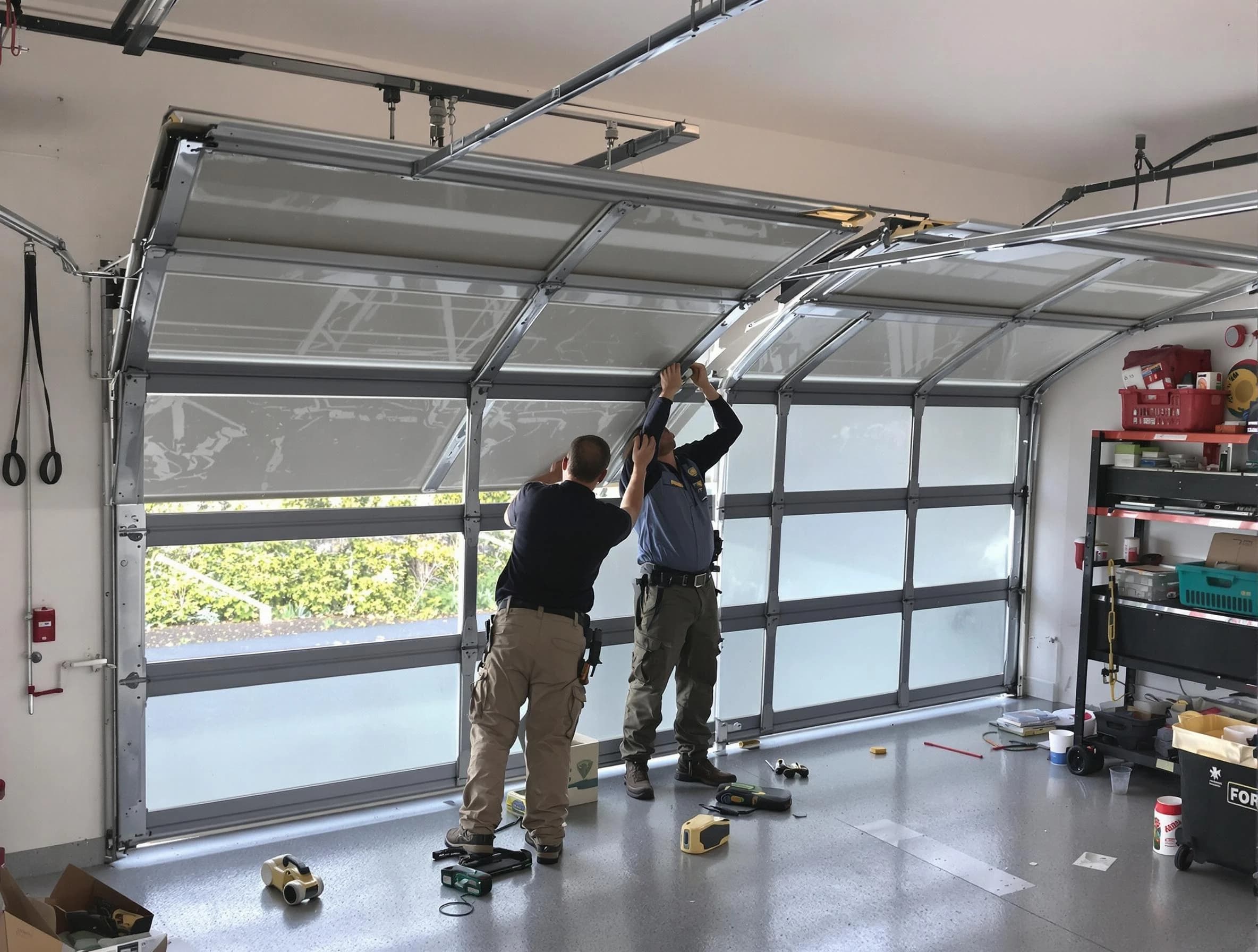 Parsippany-Troy Hills Garage Door Repair expert performing precise panel replacement on Parsippany-Troy Hills garage door