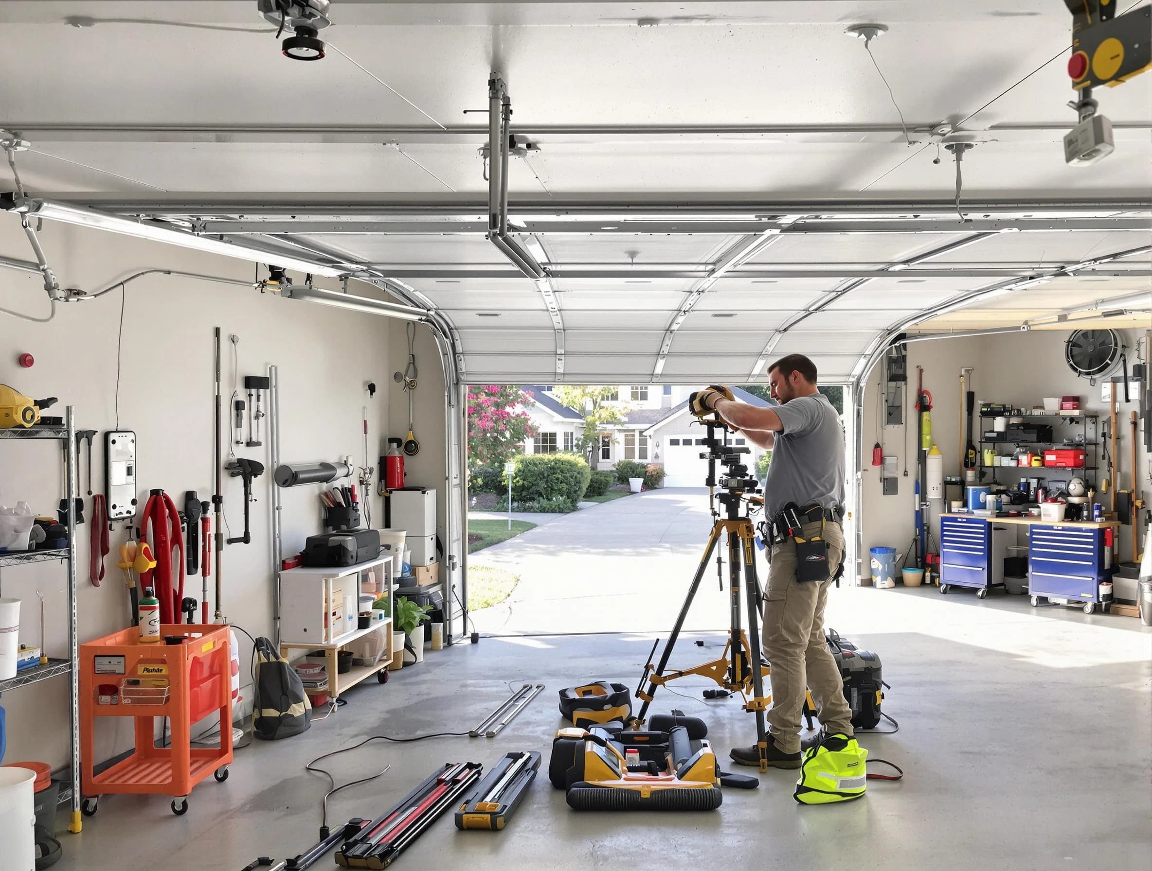 Parsippany-Troy Hills Garage Door Repair specialist performing laser-guided track alignment in Parsippany-Troy Hills
