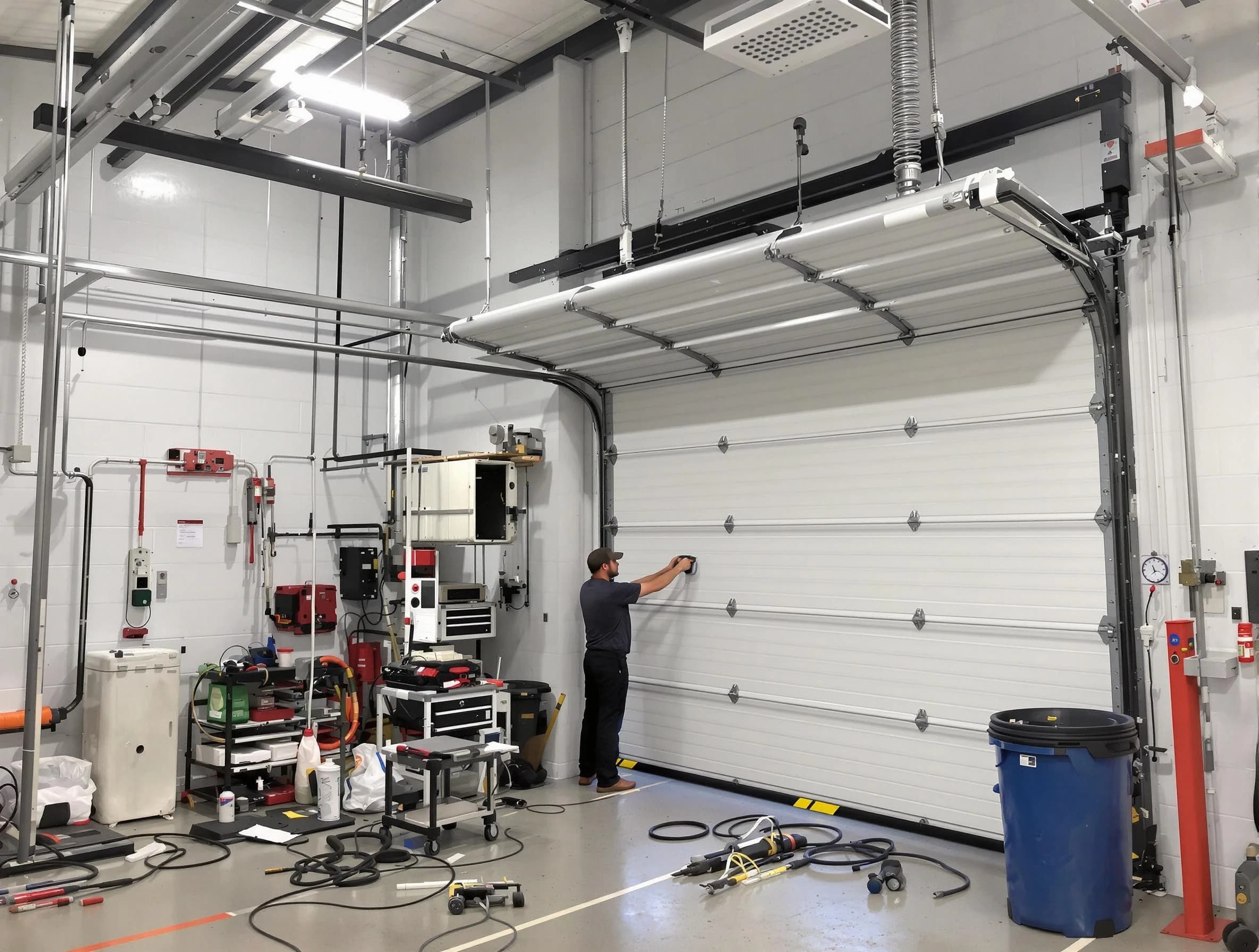 Parsippany-Troy Hills Garage Door Repair certified technician performing commercial door repair at a Parsippany-Troy Hills business facility