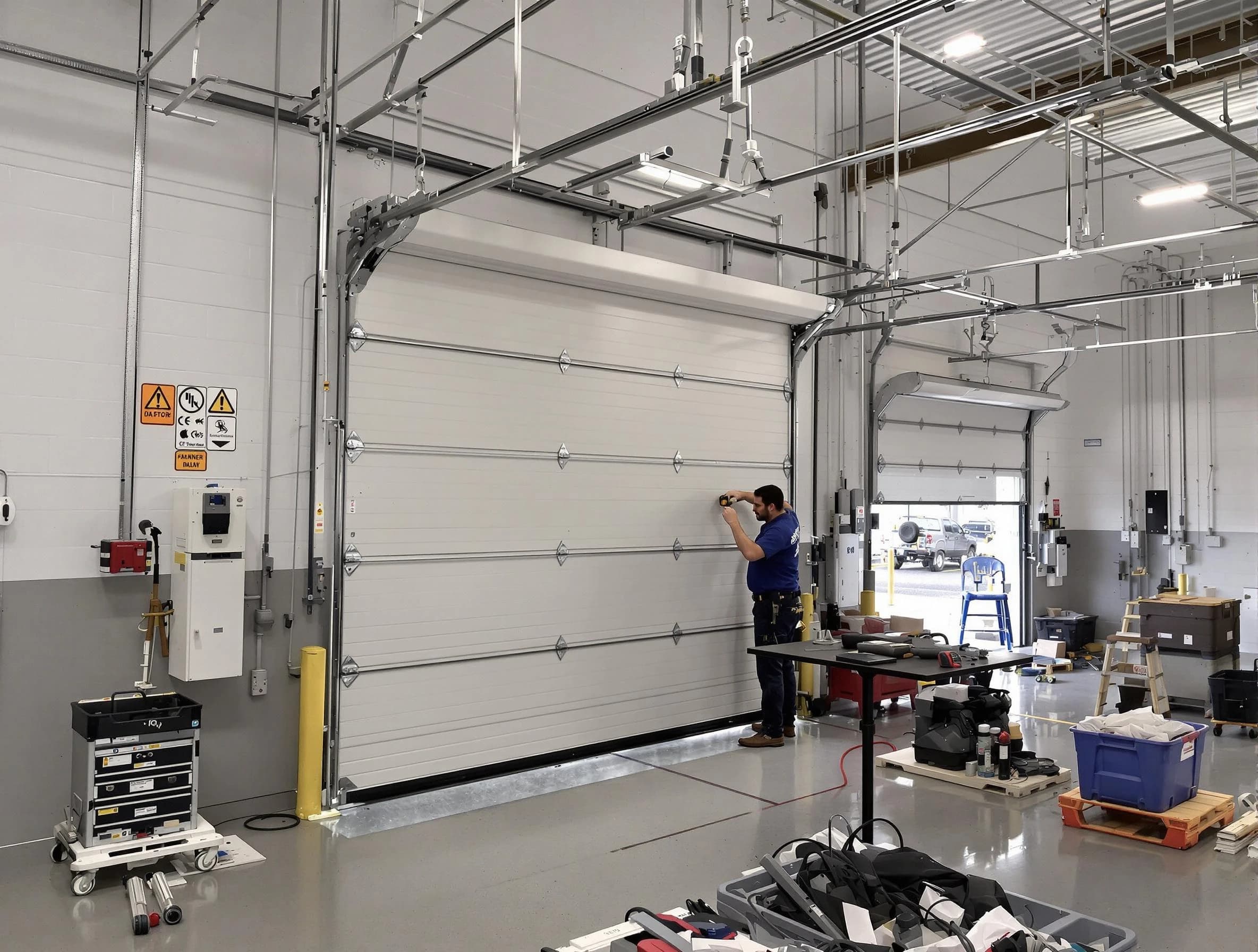 Commercial garage door repair being performed by Parsippany-Troy Hills Garage Door Repair expert in Parsippany-Troy Hills