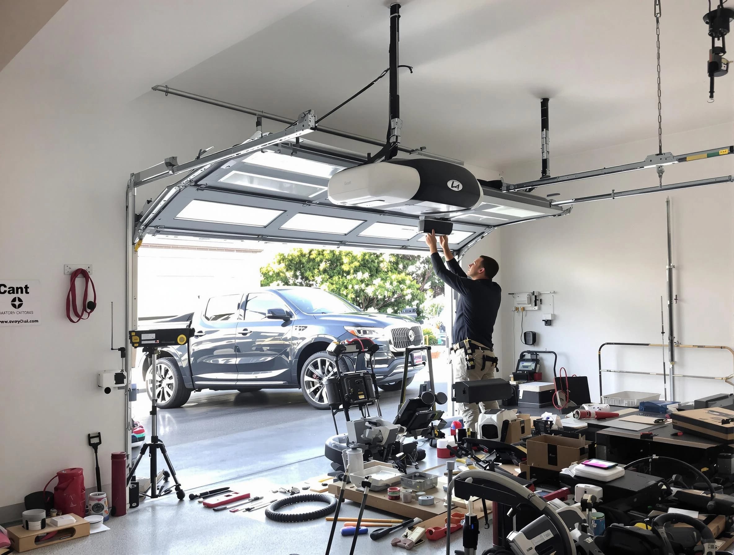 Parsippany-Troy Hills Garage Door Repair specialist installing smart garage door opener system in Parsippany-Troy Hills home