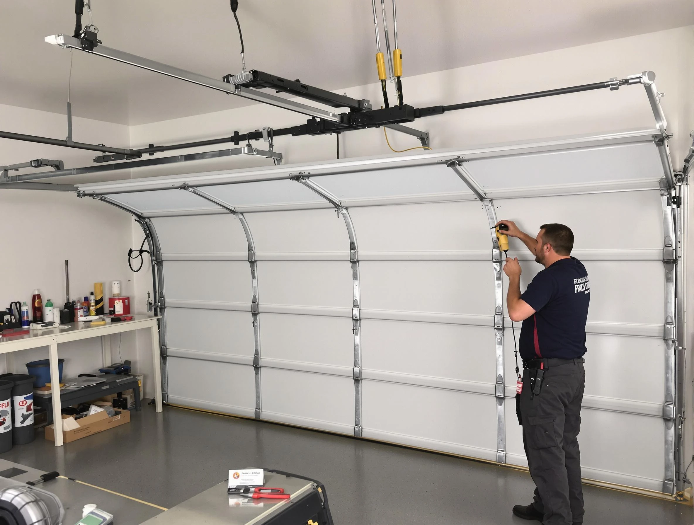 Parsippany-Troy Hills Garage Door Repair certified technician performing overhead door system repair in Parsippany-Troy Hills