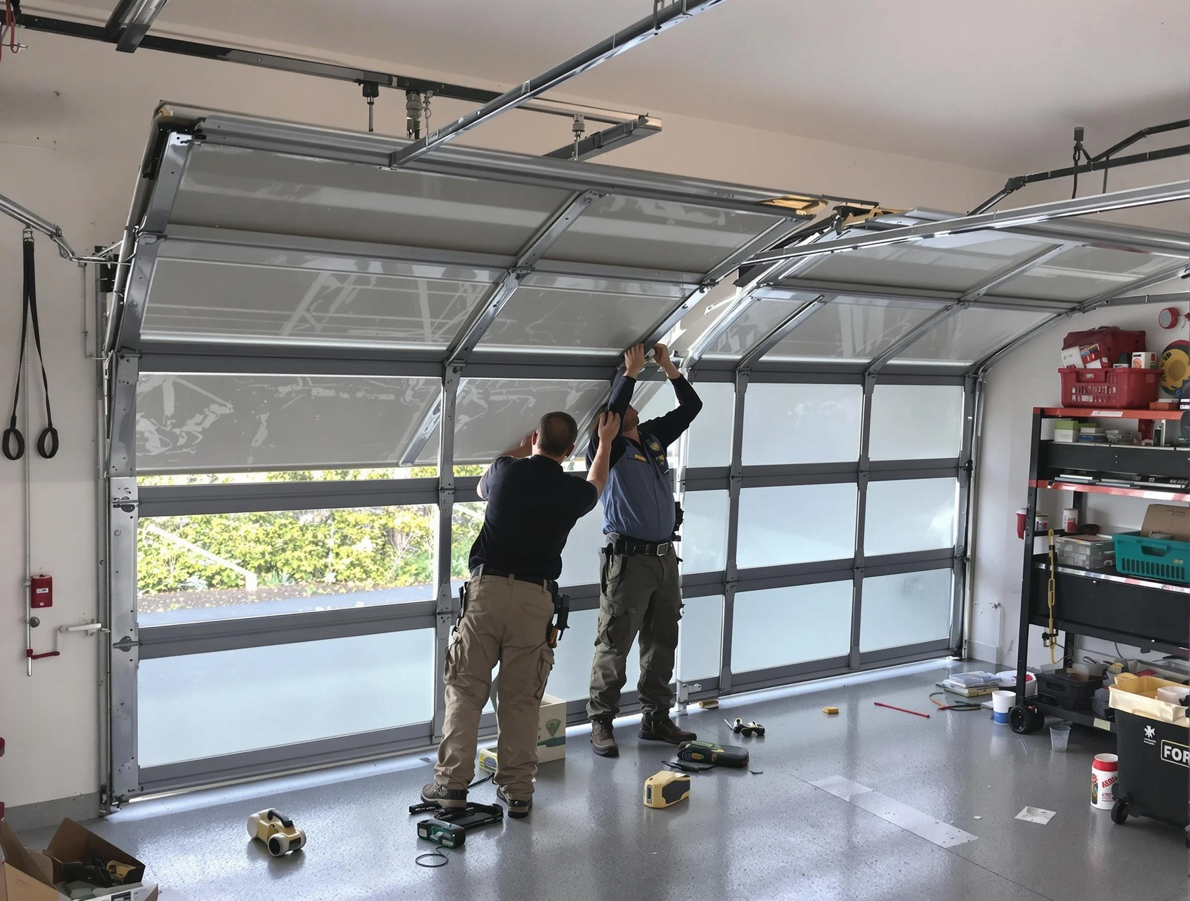 Parsippany-Troy Hills Garage Door Repair expert performing precise panel replacement on Parsippany-Troy Hills garage door